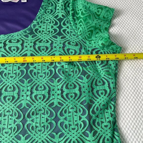 Isaac Mizrahi Live Womens Shirt Large Purple Shell with Green Lace Overlay 2X - Picture 9 of 13